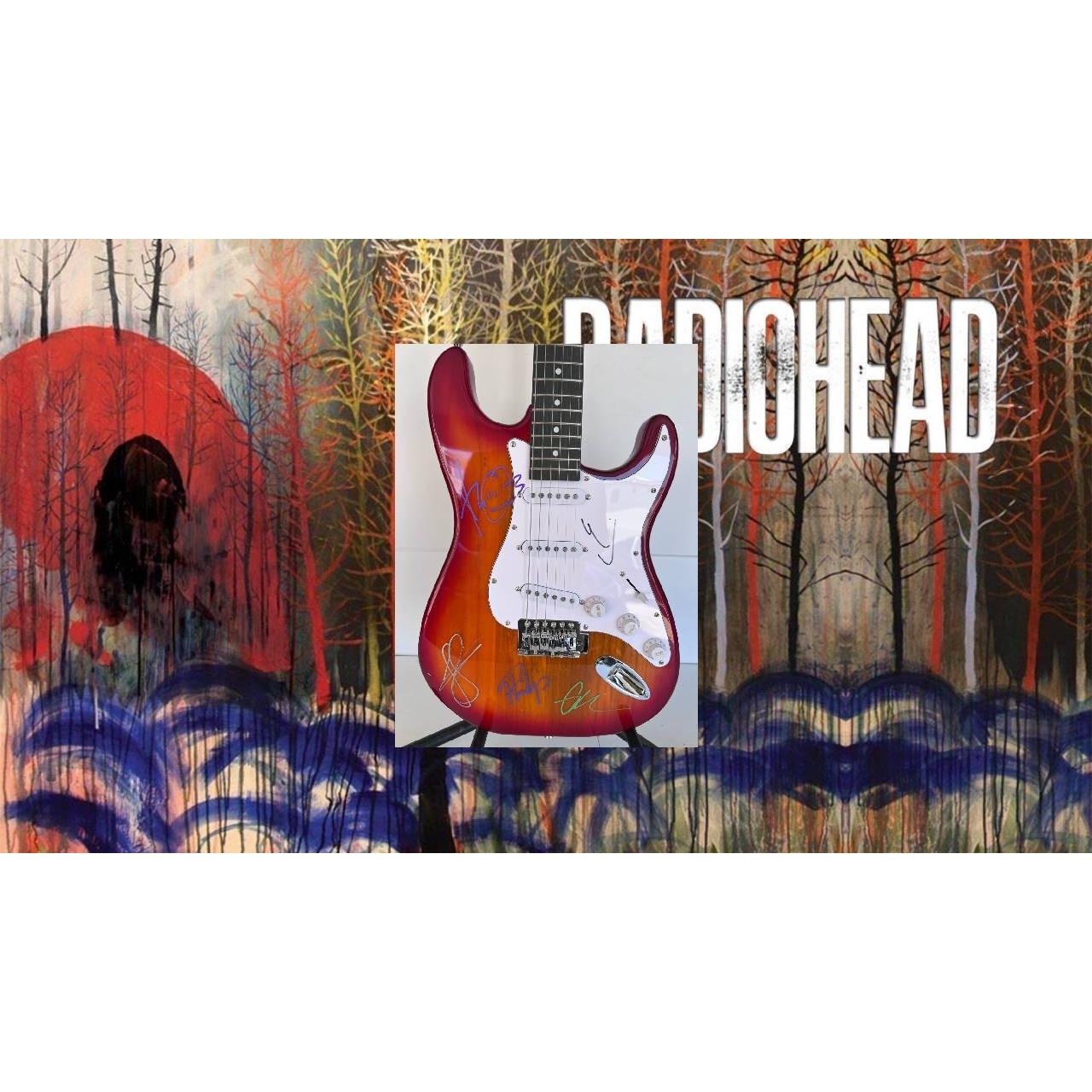 Thom Yorke Radioheadトムヨーク直筆サイン入りフォト証明書付き Thom Yorke Radiohead electric guitar signed with proof | Awesome