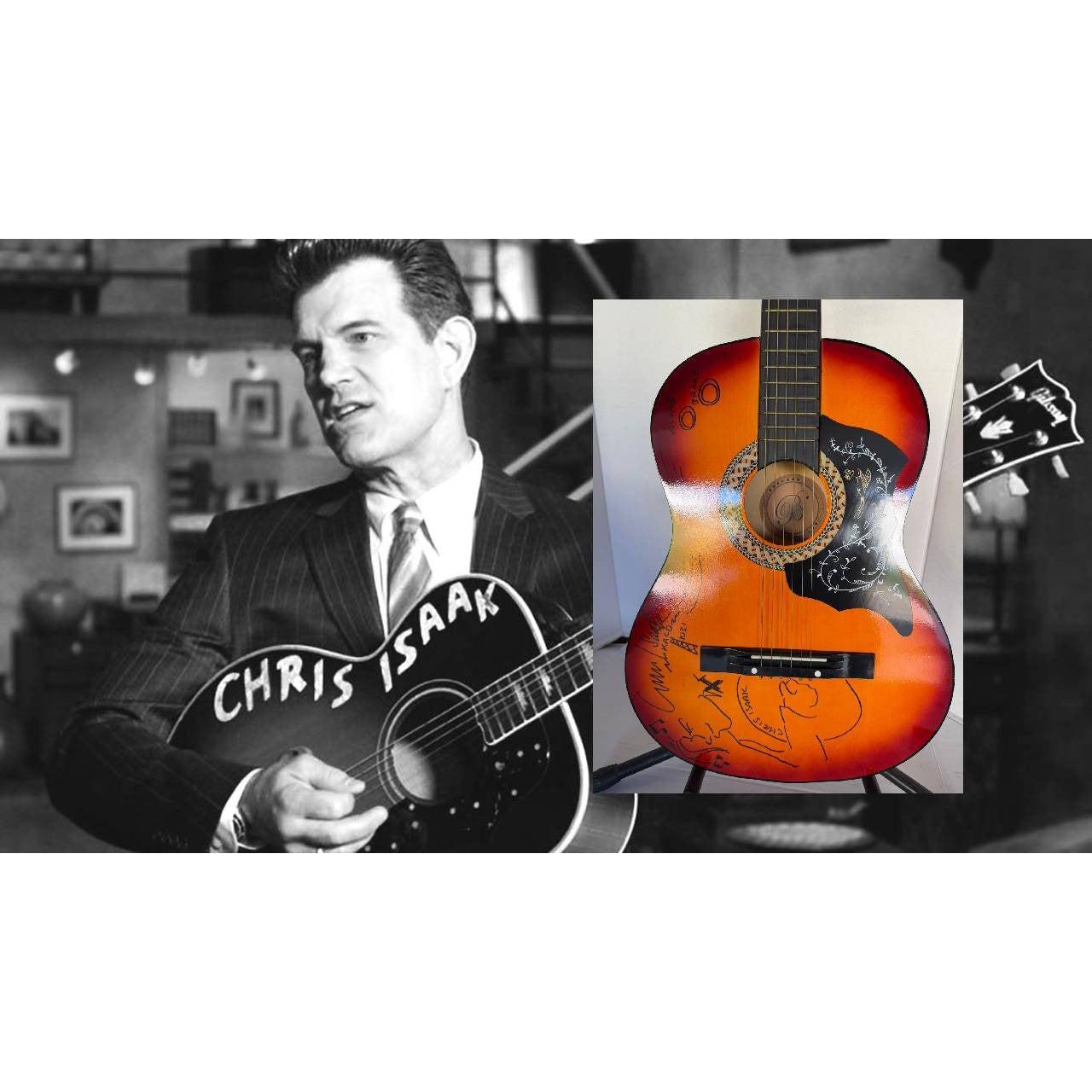 Chris Isaak vintage acoustic guitar signed and hand sketched with