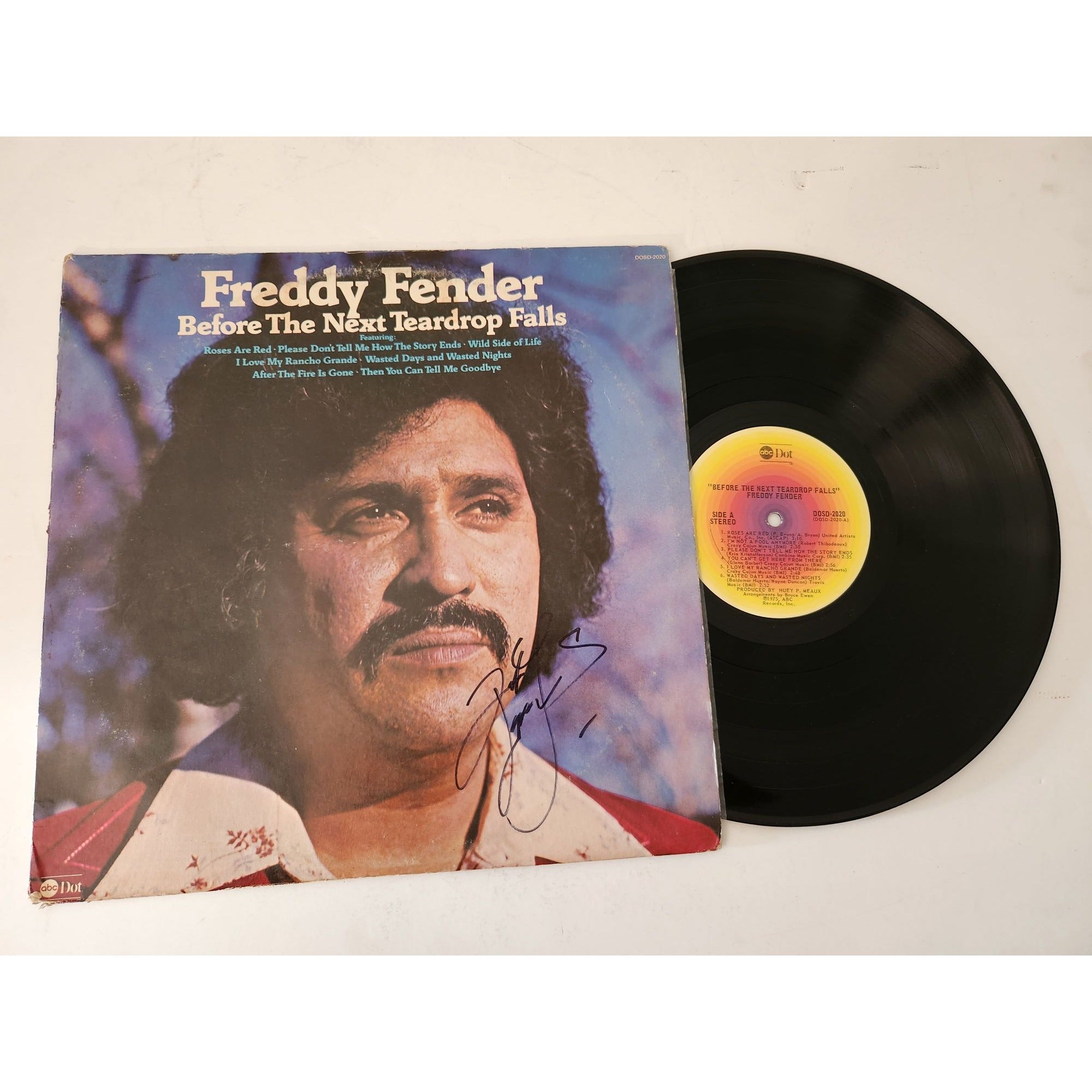 Freddy Fender Before The Next Teardrop Falls LP signed