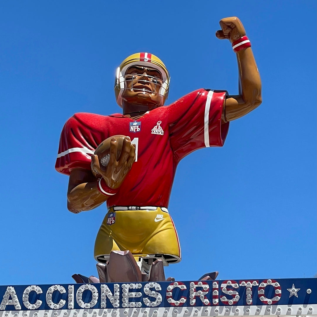 a football player holding a football
