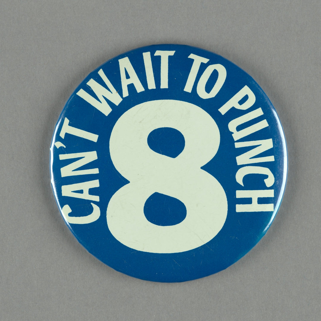 Blue button with white text can't wait to punch 8