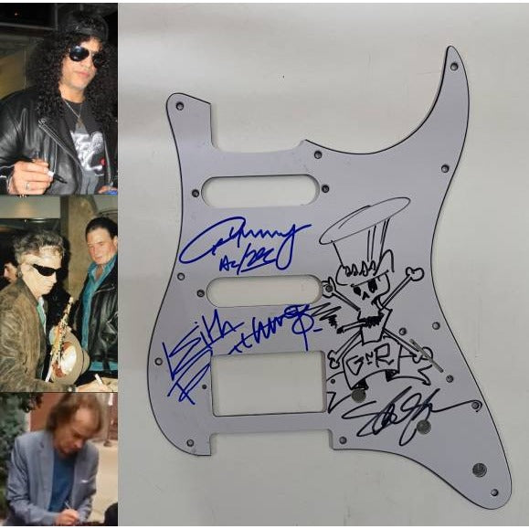 Angus Young AC/DC Keith Richards Rolling Stones Saul Hudson "Slash" GNR Fender Stratocaster electric guitar pickguard signed with proof