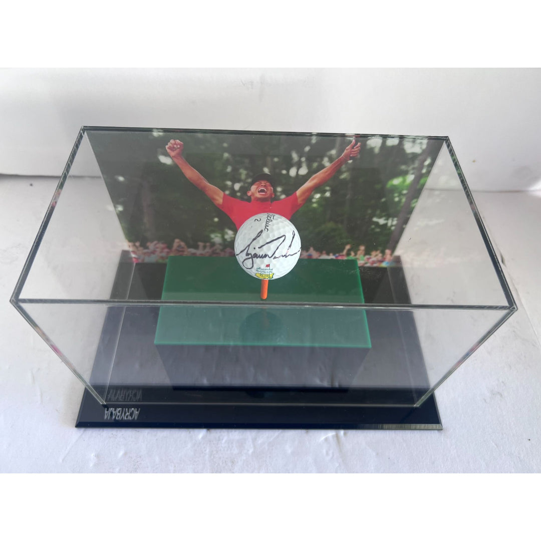 Tiger Woods Masters golf ball signed with proof and 9x6 acrylic display case