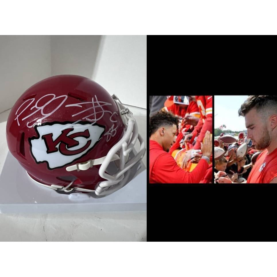 Travis Kelce Patrick Mahomes Kansas City mini helmet signed with proof