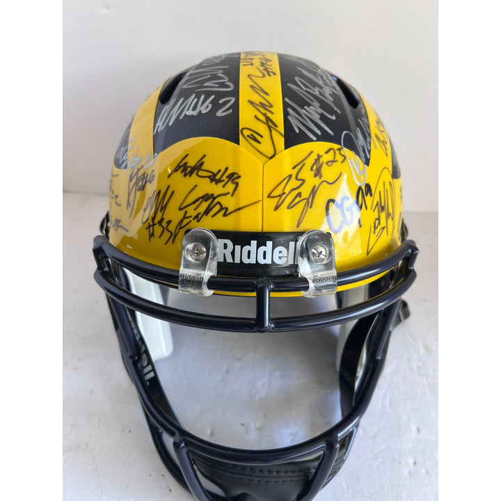 University of Michigan Jim Harbaugh ,J.J. McCarthy, Blake Corum, 2023-24 National Campions NCAA Football division 1 Riddel Replica full size