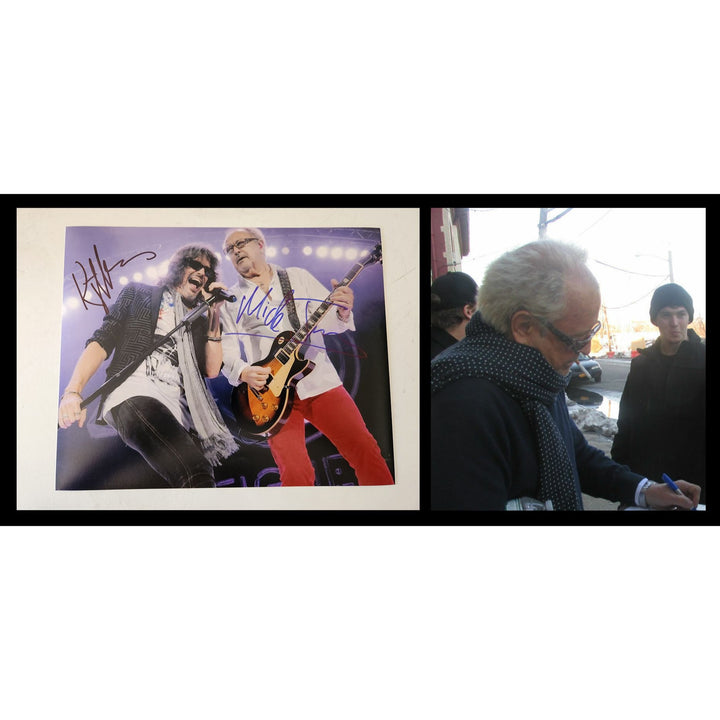 Foreigner lead singer Kaylee Hansen and lead guitarist Mick Jones 8x10 photo signed with proof