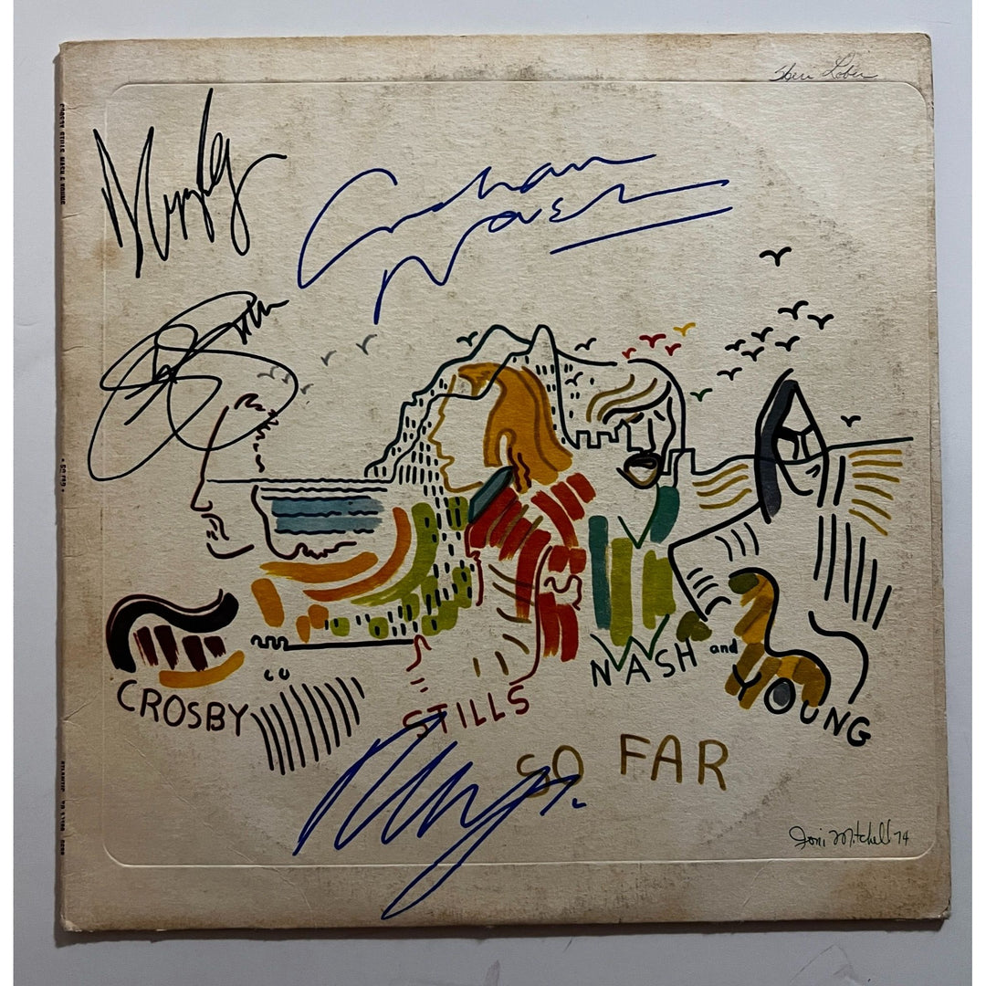 CSNY David Crosby Stephen Stills Graham Nash Neil Young "So Far" original LP signed with proof