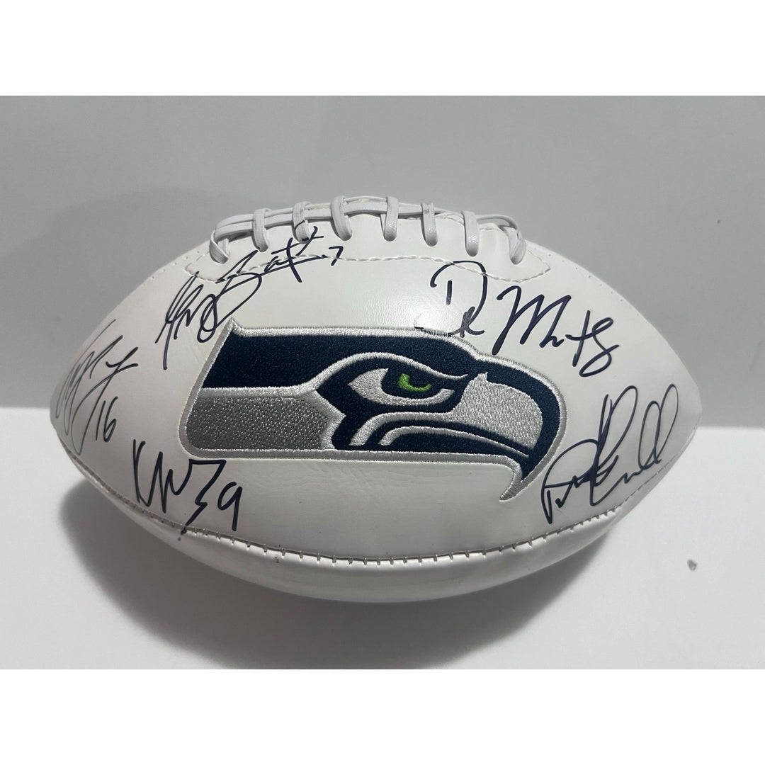 DK Metcalf Tyler Lockett Kenneth Walker the Third Gino Smith Pete Carroll Seattle Seahawks full size football sign with proof