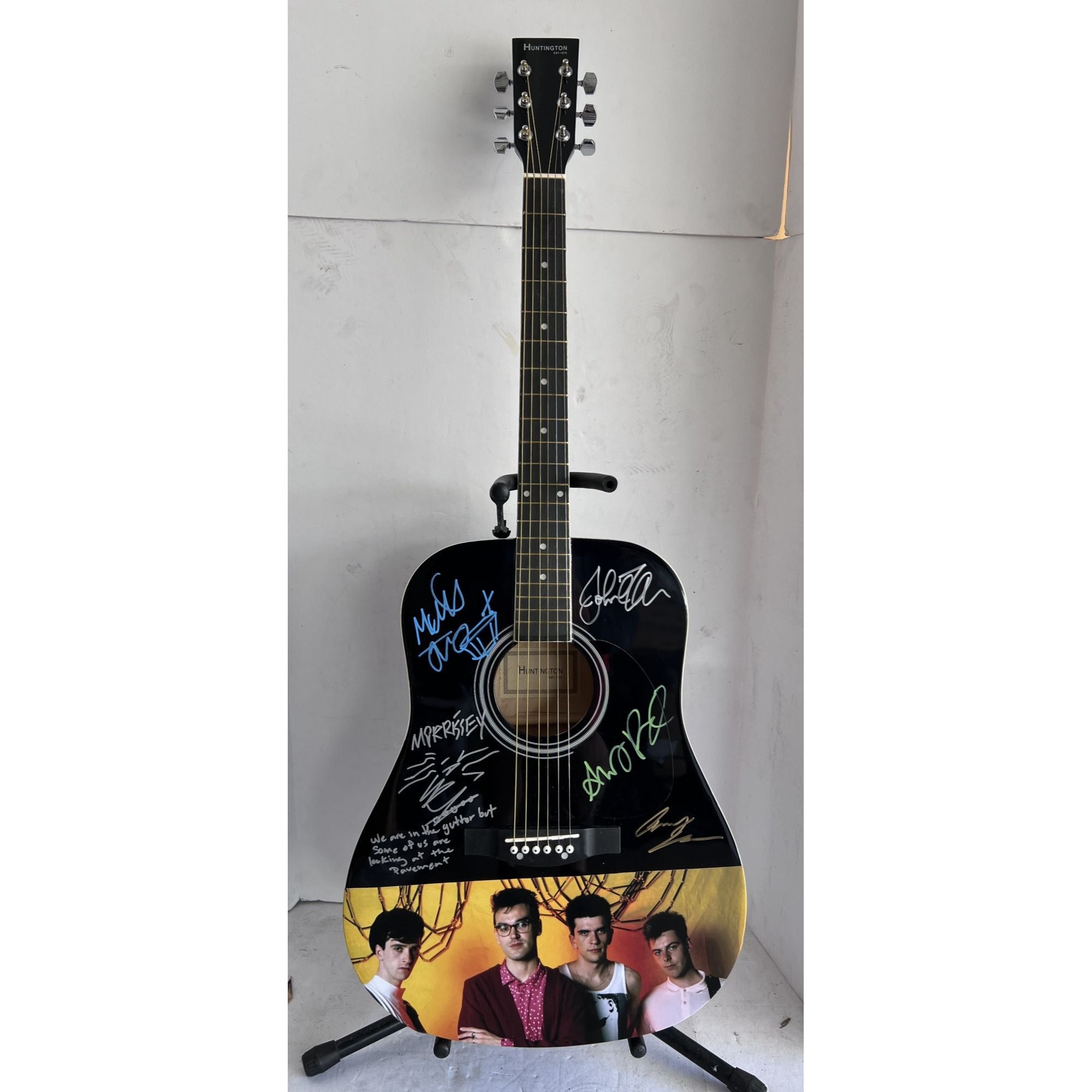 Morrissey, Johnny Marr, Andy Rourke, Mike Joyce, The Smiths acoustic guitar signed with proof