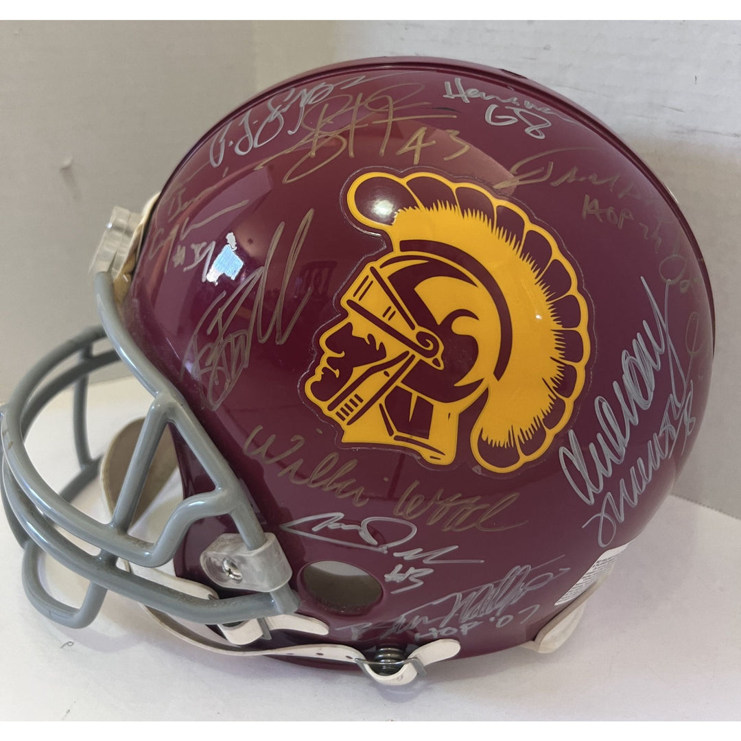 USC Trojans game model helmet with 20 plus all-time great Trojan players Marcus Allen Frank Gifford Keyshawn Johnson Troy Polamalu Carson Pa