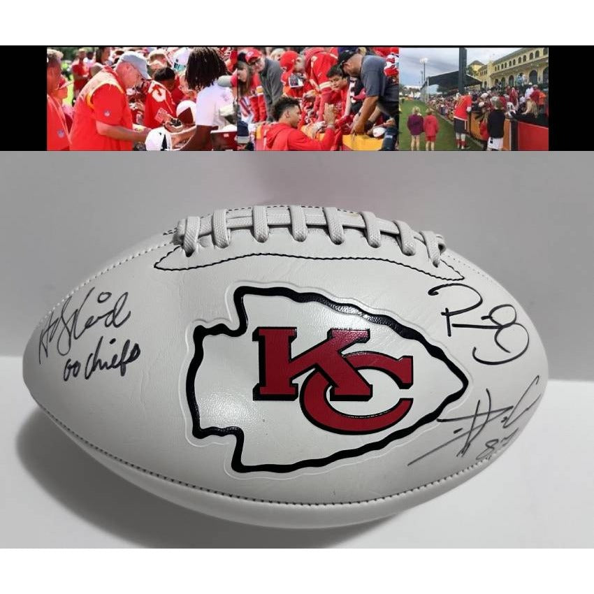 Andy Reid Patrick Mahomes Travis Kelce Kansas City Chiefs full size football signed with proof