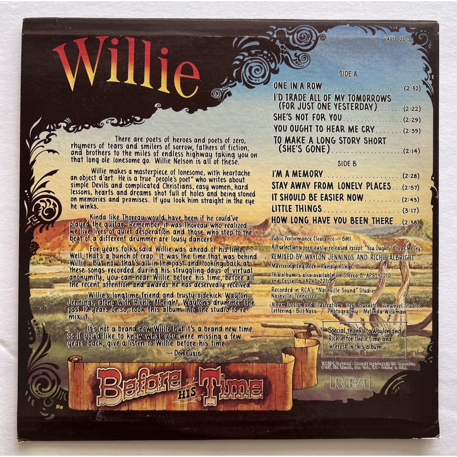 Willie Nelson Before His Time Lp signed with proof