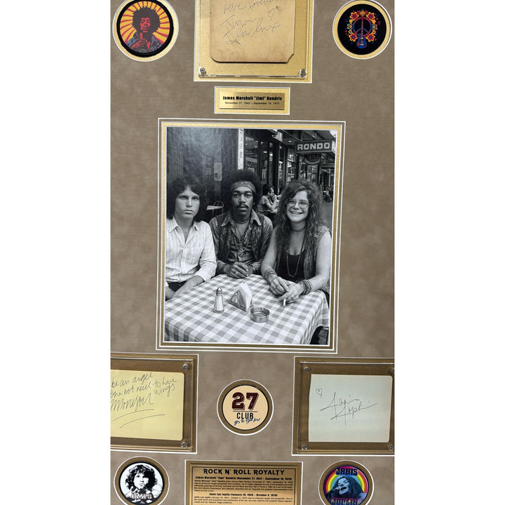 Jim Morrison (The Doors) Jimi Hendrix, & Janis Joplin signed autograph book pages with proof & museum quality framing 26x42.