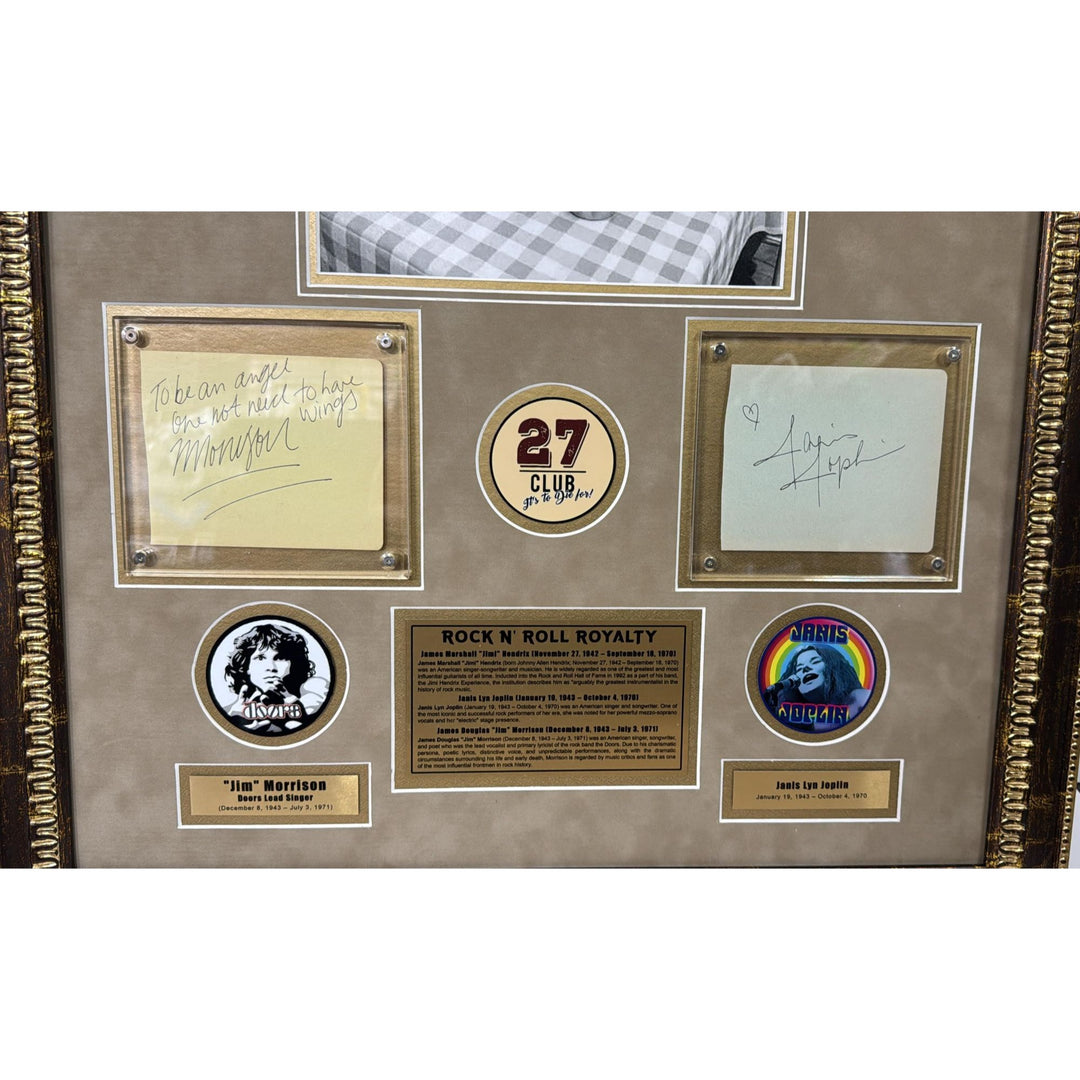 Jim Morrison (The Doors) Jimi Hendrix, & Janis Joplin signed autograph book pages with proof & museum quality framing 26x42.