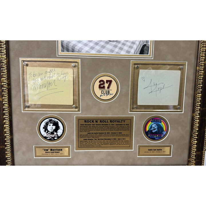 Jim Morrison (The Doors) Jimi Hendrix, & Janis Joplin signed autograph book pages with proof & museum quality framing 26x42.