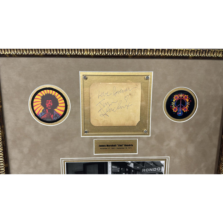 Jim Morrison (The Doors) Jimi Hendrix, & Janis Joplin signed autograph book pages with proof & museum quality framing 26x42.