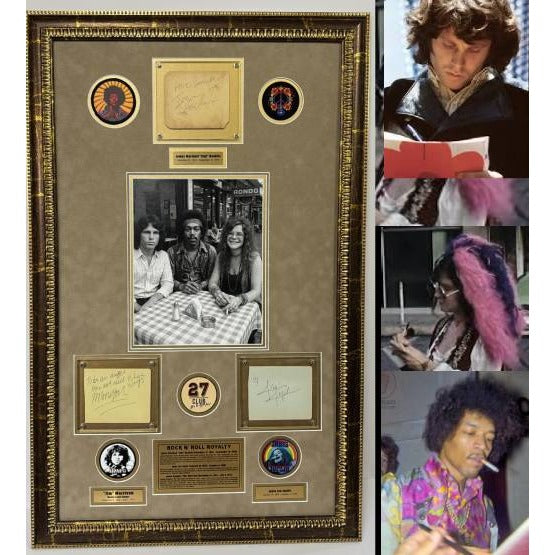 Jim Morrison (The Doors) Jimi Hendrix, & Janis Joplin signed autograph book pages with proof & museum quality framing 26x42.