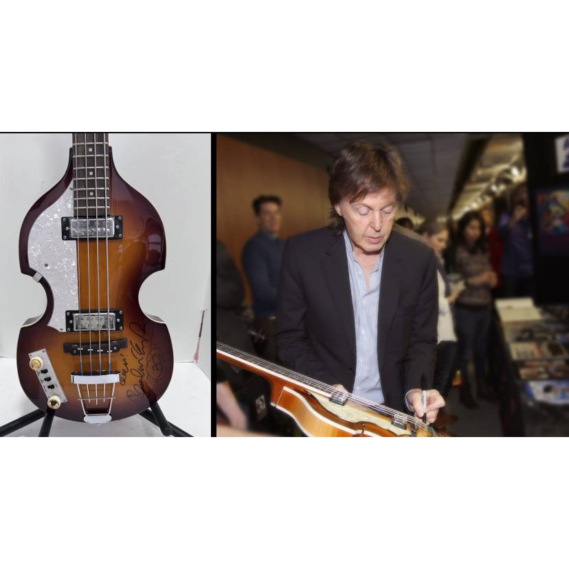 Paul McCartney left handed Hofner Bass guitar signed with proof