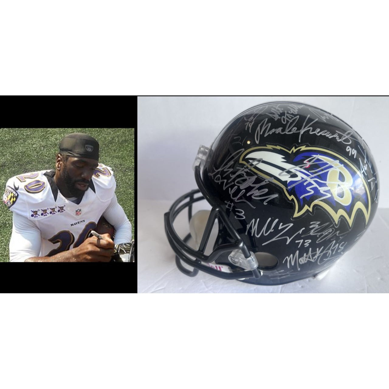 Baltimore Ravens Ray Lewis Ed Reed 2012 Super Bowl champions Riddell full size helmet signed with proof