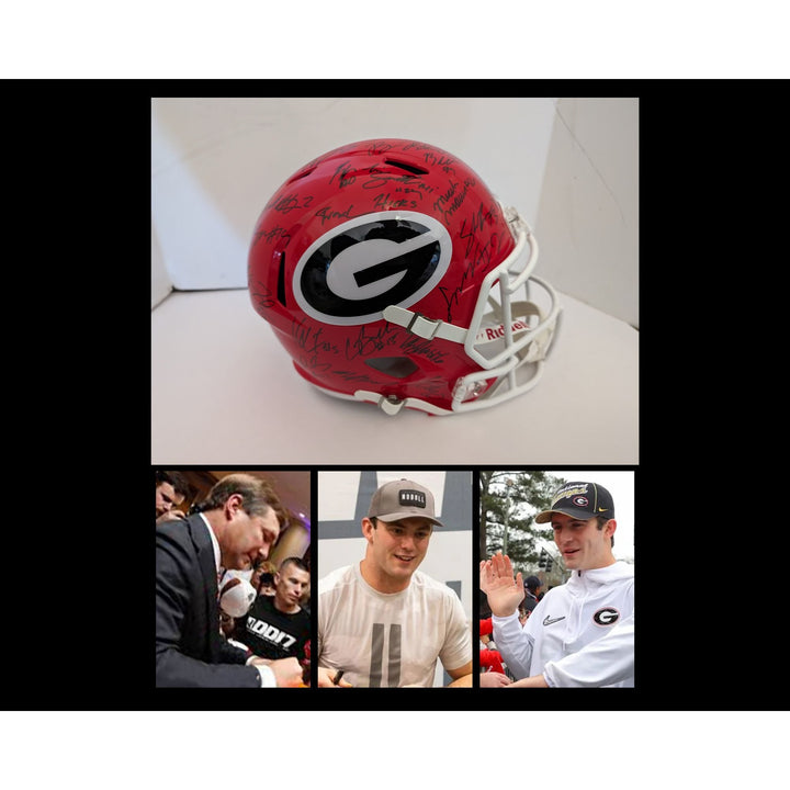 Stetson Bennett Kirby Smart Georgia Bulldogs 2022-23 NCAA national champions Riddell full size speed replica helmet signed with proof