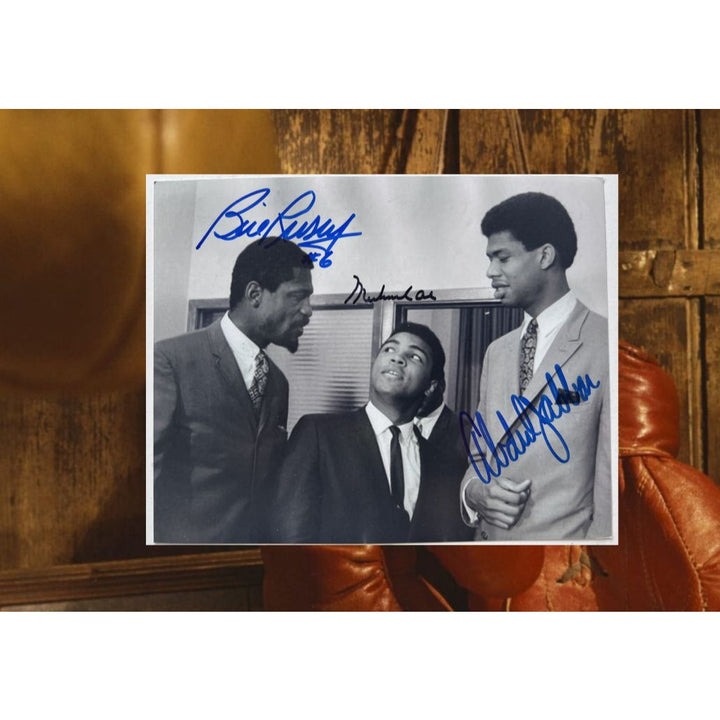 Muhammad Ali Kareem Abdul-Jabbar and Bill Russell 8x10 photo signed with proof