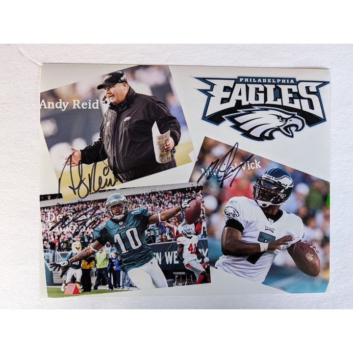 Philadelphia Eagles Andy Reid Michael Vick DeSean Jackson 8x10 photo signed