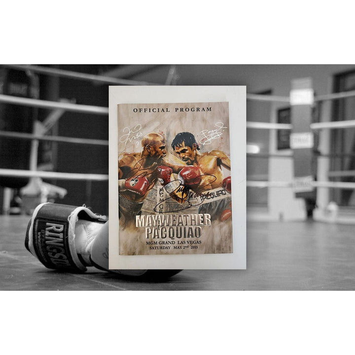 Manny Pacquiao and Floyd Mayweather Jr original full fight program May 2nd 2015 signed with proof