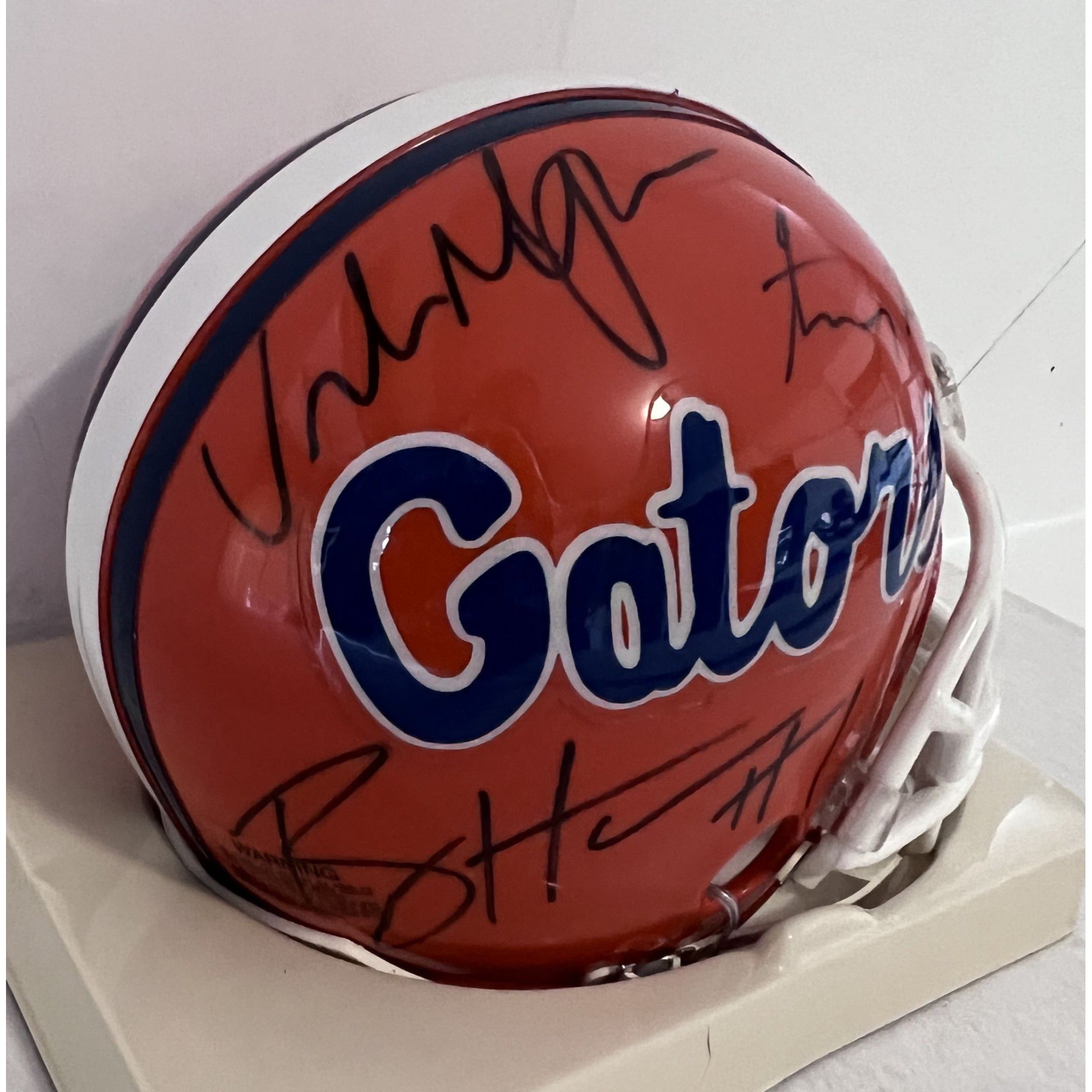 Florida Gators Tim Tebow Percy Harvin Urban Meyer mini helmet signed with proof