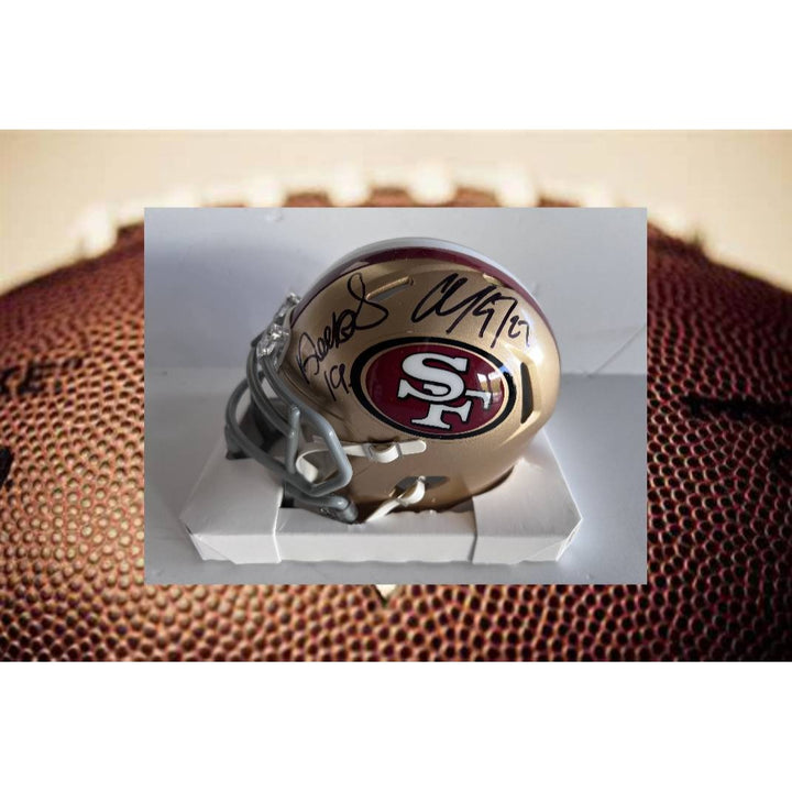 San Francisco 49ers Deebo Samuel, Christian McCaffrey,, signed mini helmet with proof with free case