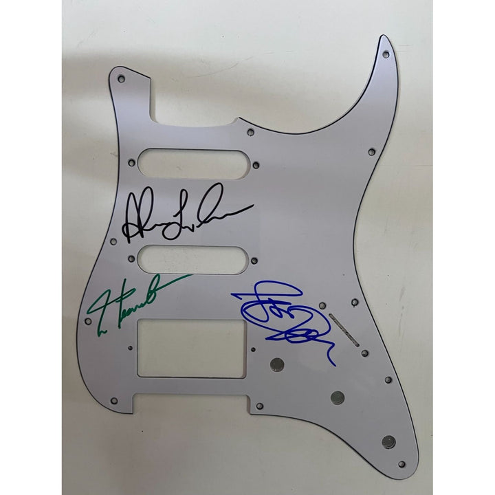 Rush Geddy Lee Neil Peart Alex Lifeson Fender Stratocaster electric guitar pickguard signed with proof