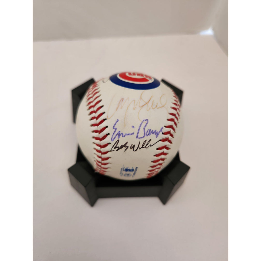 Chicago Cubs logo baseball Ron Santo Ryne Sandberg Ernie Banks Billy Williams signed with proof free acrylic display case