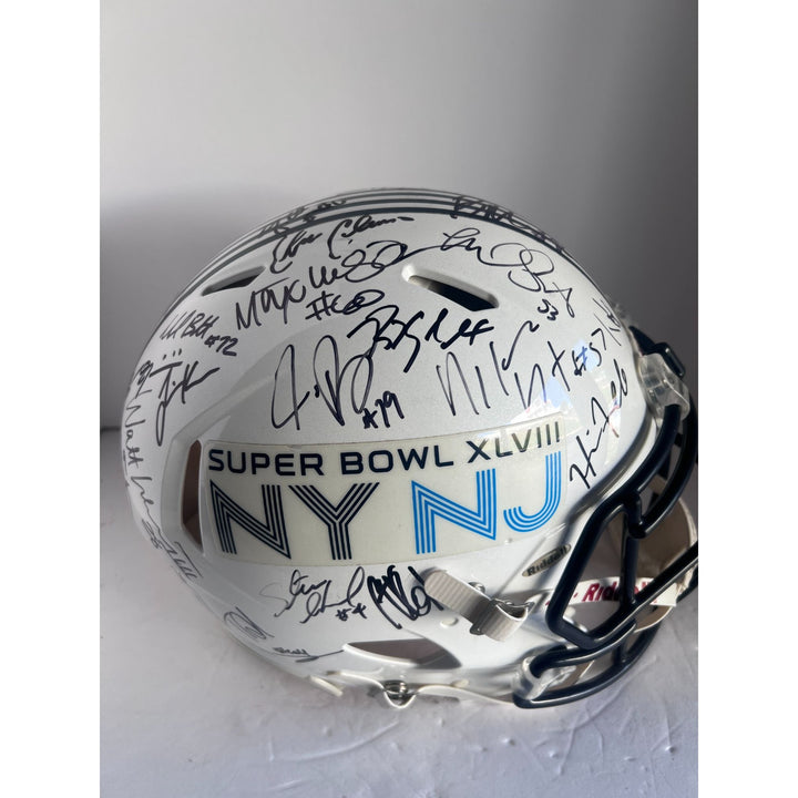 Seattle Seahawks 2013-14 Super Bowl champions commemorative Riddell helmet team signed Russell Wilson Pete Carroll Richard Sherman