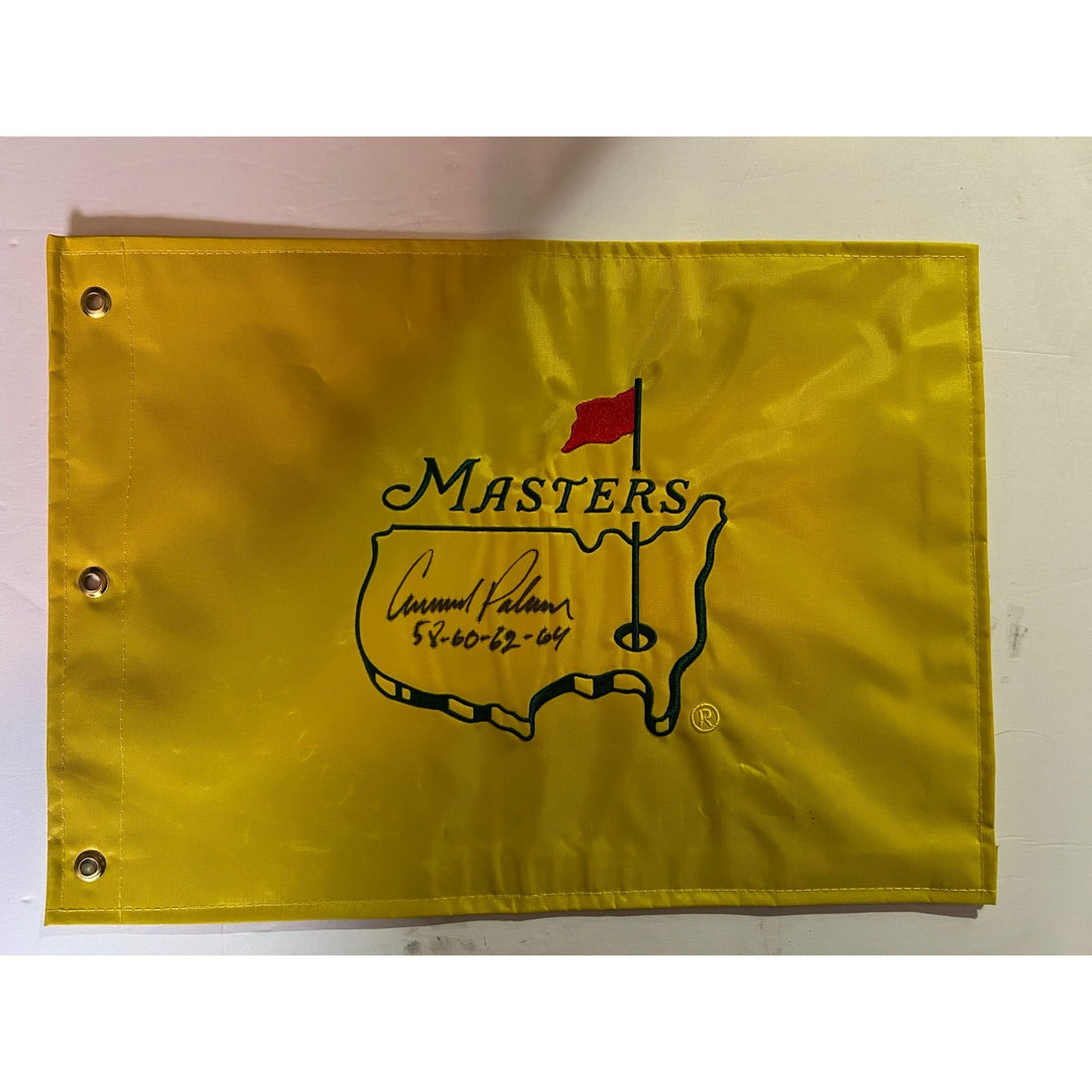 Arnold Palmer embroidered Masters Golf flag signed and inscribed with proof