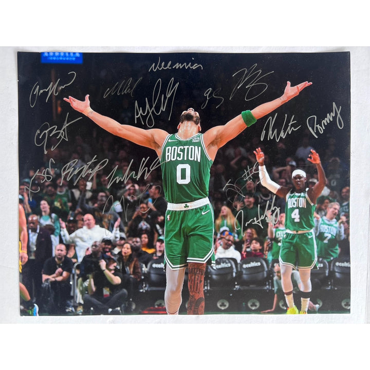 Boston Celtics 2023-24 Jayson Tatum Jrue Holiday Jaylen Brown Kristaps Porzingis complete team 16x20 photo signed with proof