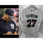 Load image into Gallery viewer, Giancarlo Stanton Miami Marlins game model embroidered Jersey Size 52 signed with proof
