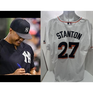 Giancarlo Stanton Miami Marlins game model embroidered Jersey Size 52 signed with proof