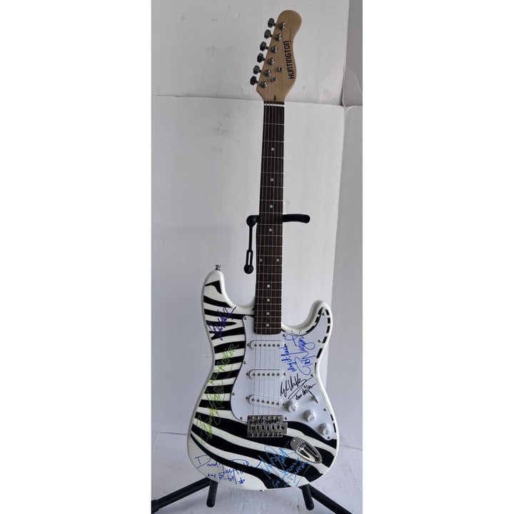 Eddie Van Halen Ted Nugent David Lee Roth Sammy Hagar Michel Anthony Alex Van Halen zebra full size electric guitar signed with proof