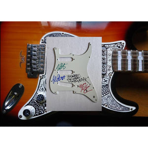 The Beastie Boys with Rick Rubin Stratocaster electric guitar pickguard signed with proof