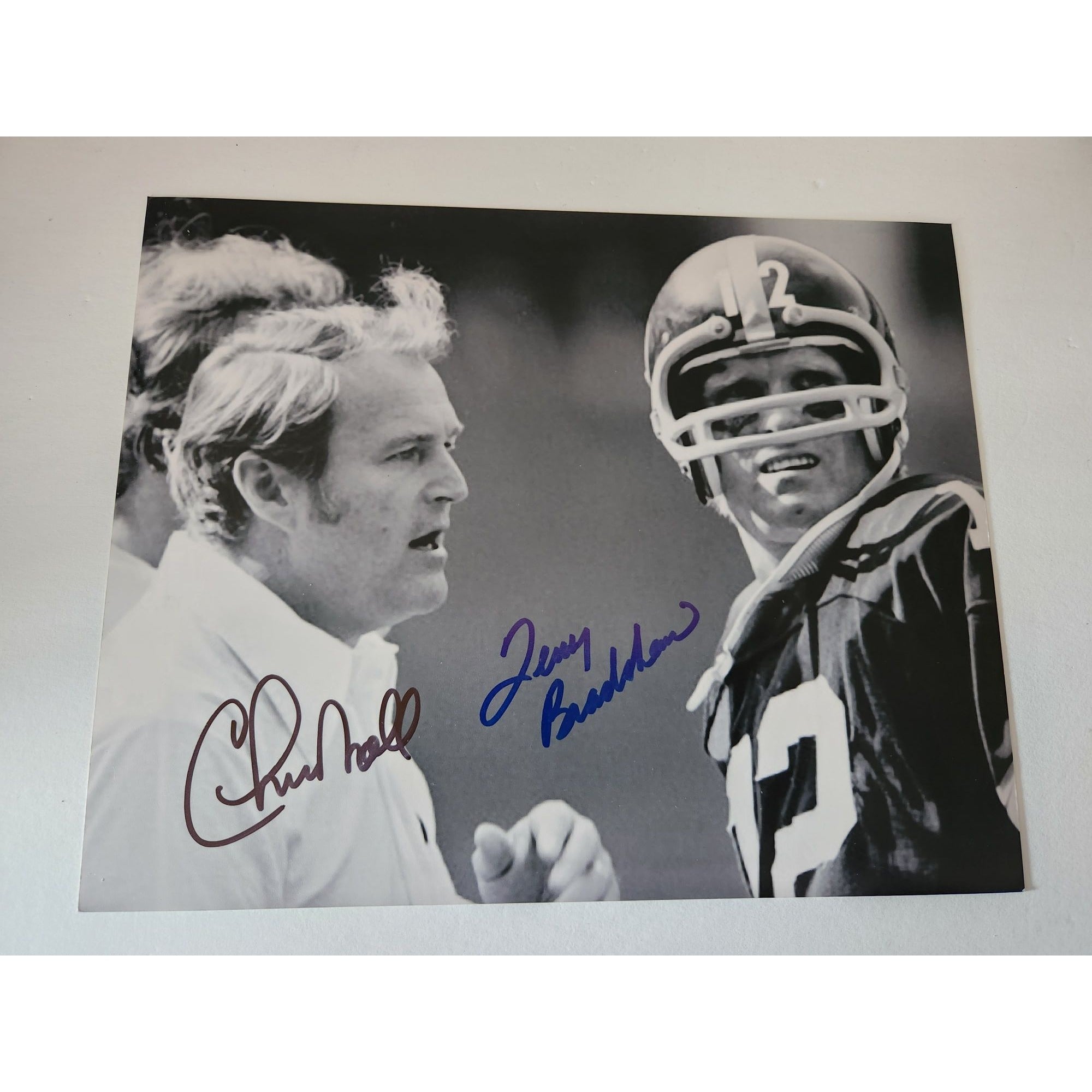 Pittsburgh Steelers Terry Bradshaw and Chuck Noll 8x10 photo signed