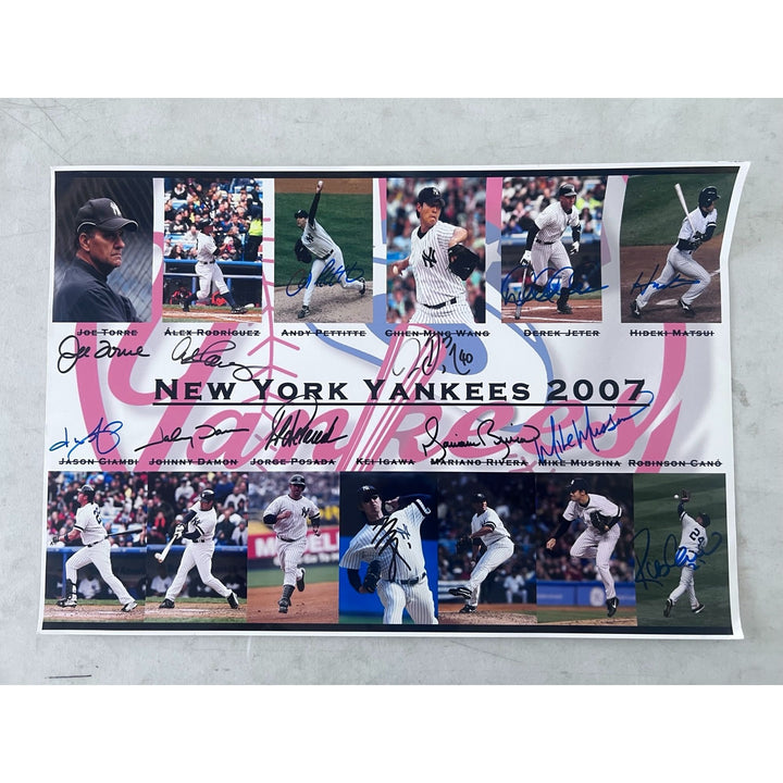 New York Yankees 2007 Andy Pettit Alex Rodriguez Derek Jeter Mariano Rivera 19x13 photo signed