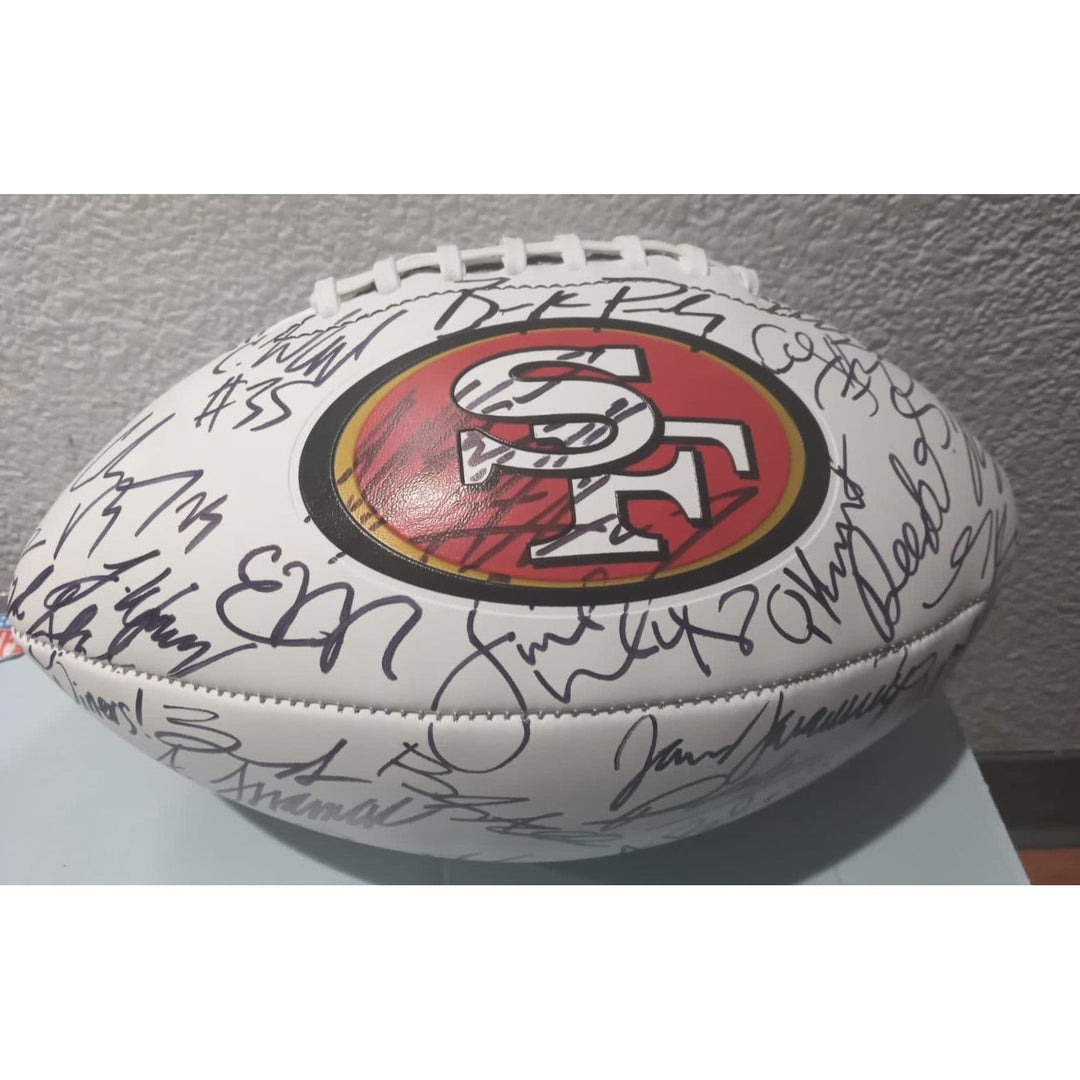 San Francisco 49ers 2023 24 Deebo Samuel, Brock Purdy Christian McCaffrey  full size team signed football with proof