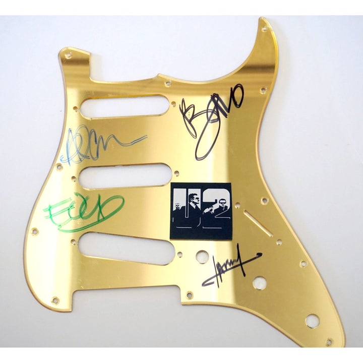 Bono, The Edge, Larry Mullen, Adam Clayton signed guitar pickguard with proof