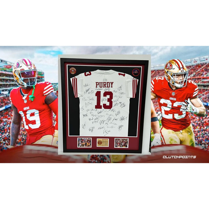 Brock Purdy San Francisco 49ers 2023-24 size xl jersey signed & framed with proof 40 plus signs 42x32