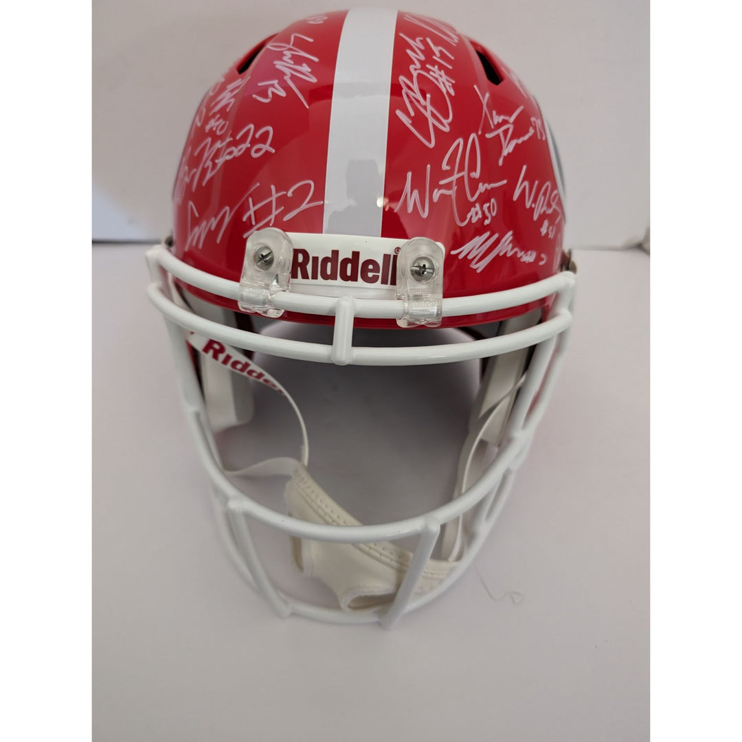 Stetson Bennett Kirby Smart Georgia Bulldogs 2022-23 NCAA national champions Riddell full size speed replica helmet signed with proof