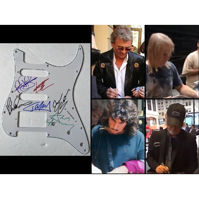 Deep Purple  Ian Paice Roger Glover Ian Gillan Don Airey  Stratocaster electric pickguard signed with proof