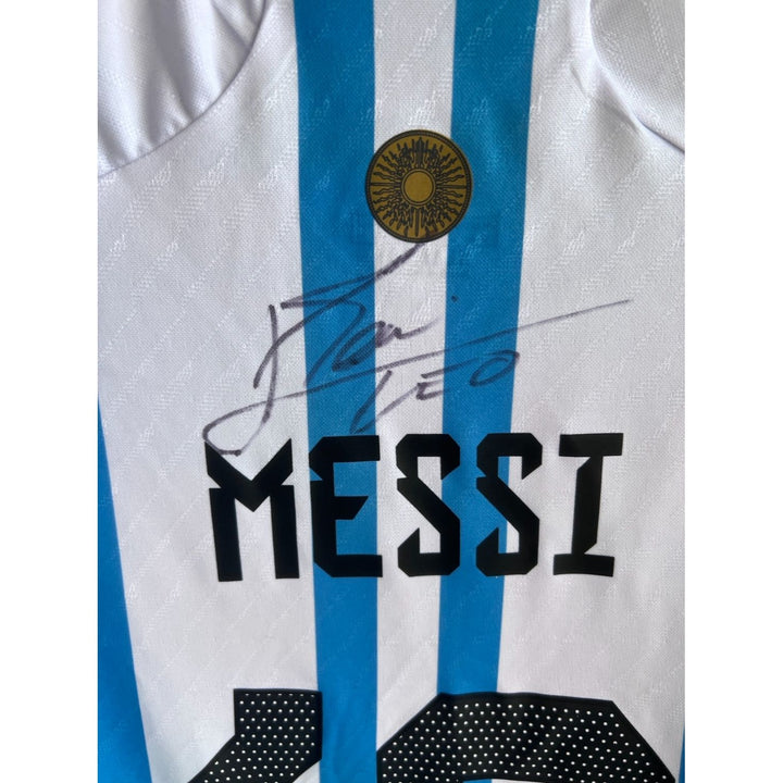 Lionel Messi Adidas Messi #10 Argentina World Cup 2022 Men's Jersey, Size: L signed with proof