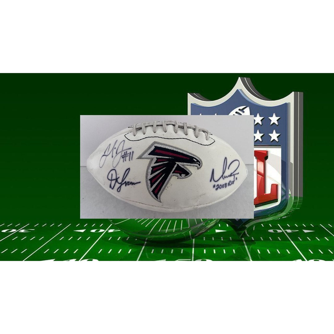 Julio Jones Matt Ryan Devonta Freeman Atlanta Falcons full size logo football signed