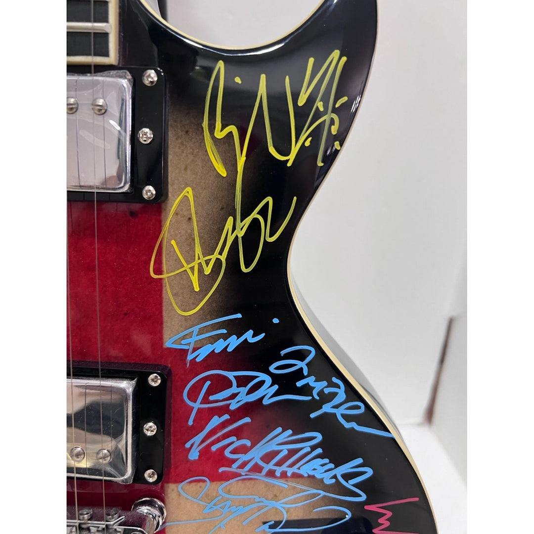 British Rock Legends 25 plus one of a kind electric guitar Coldplay, Amy Winehouse George Michael Morrissey Robert Smith signed with proof