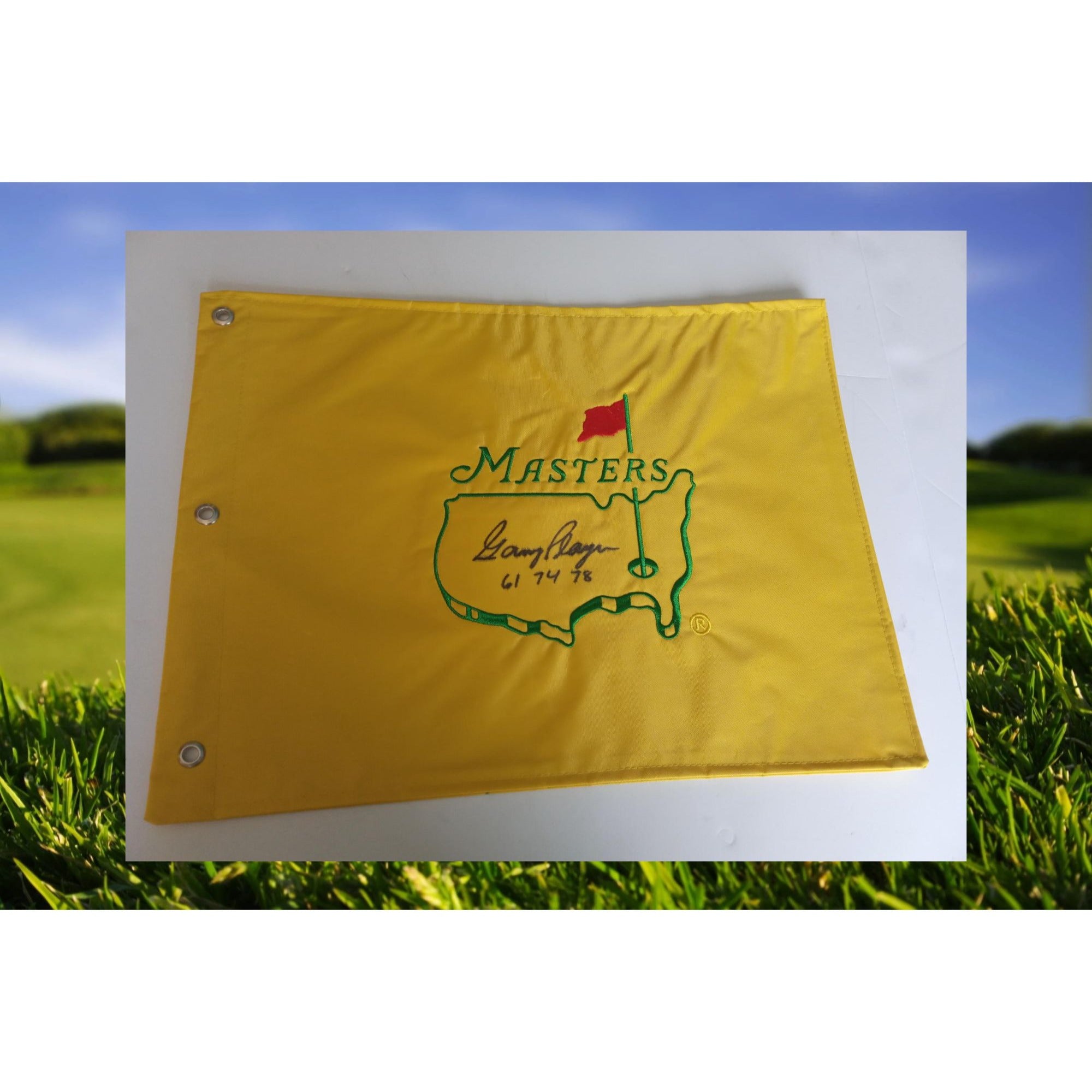 Gary Player legendary golfer Masters pin flag signed with proof