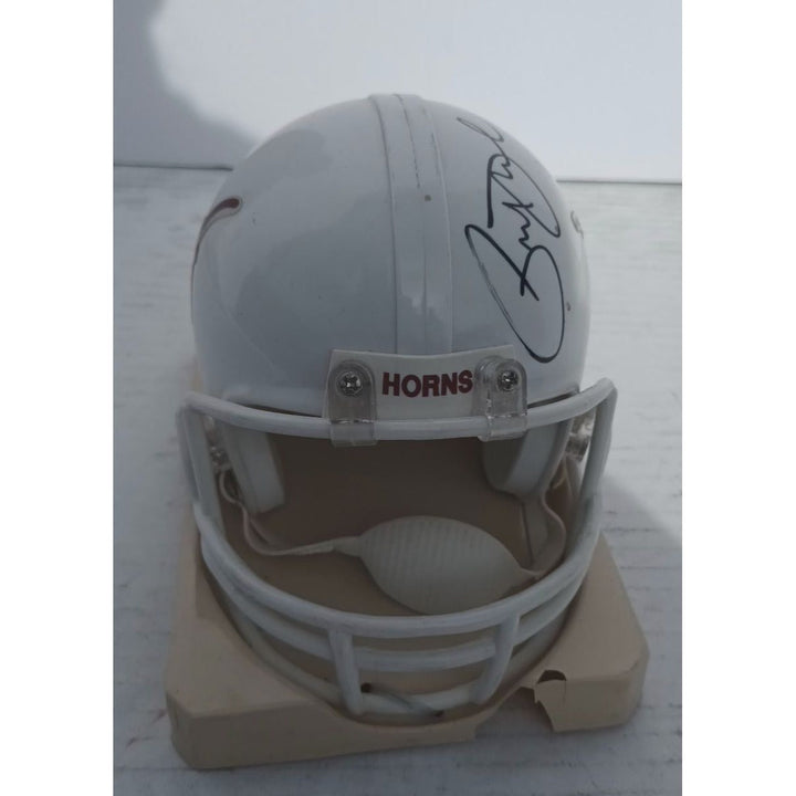 Texas Longhorns Priest Holmes Vince Young Earl Campbell Riddell mini helmet signed with proof Awesome Artifacts